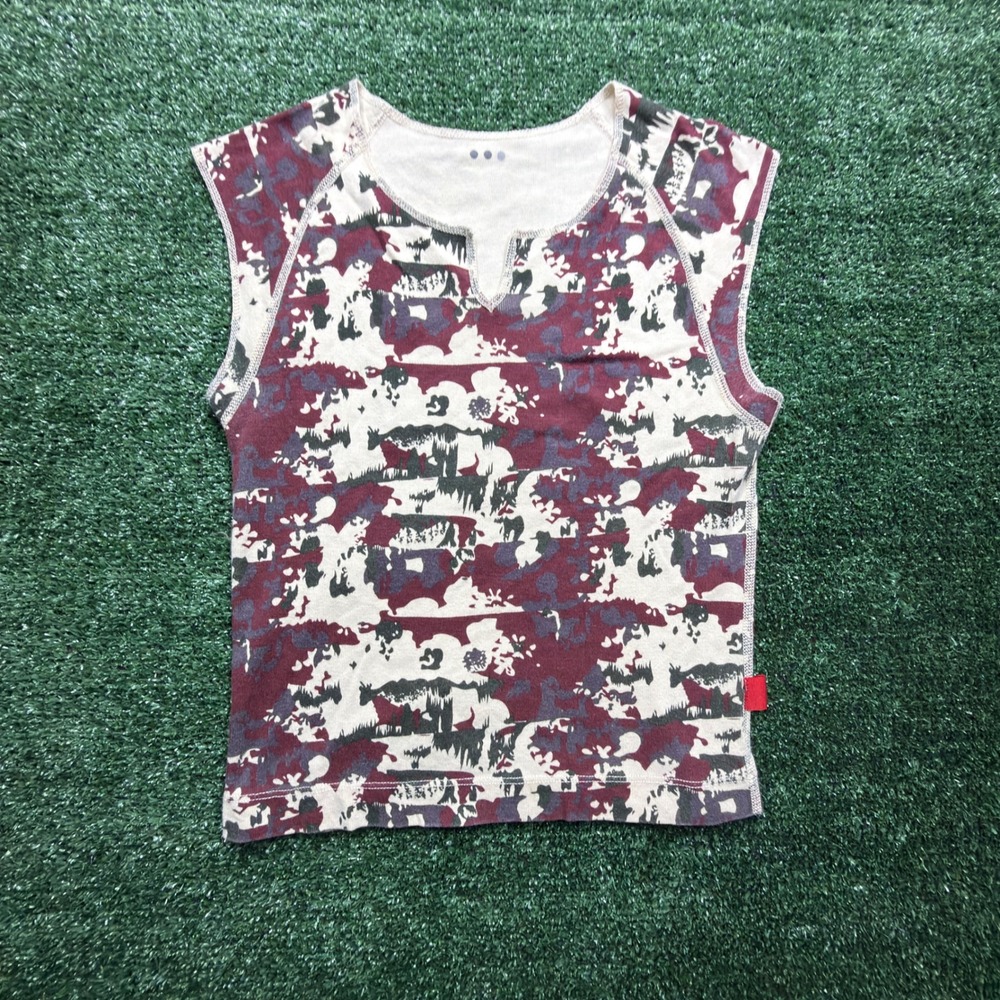 Splendid Women Burgundy Abstract Print Sleeveless Notch Neck Top Size Small